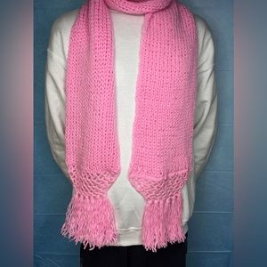 UNISEX Pink Crochet Knitted Scarf with Fringe; Multiple Sizes